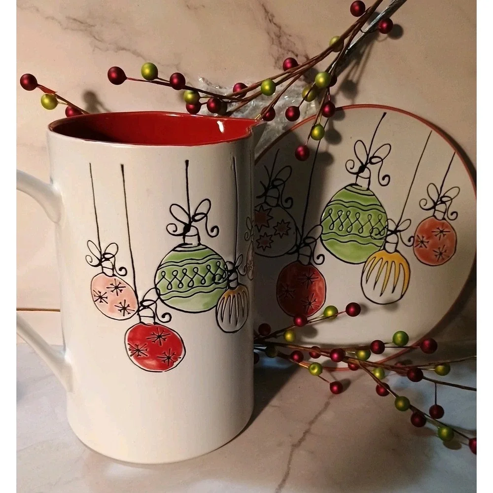 New HOMESTYLEZ  2019 Christmas Ornament  Holiday Plate & Pitcher Retro‎ Style 8